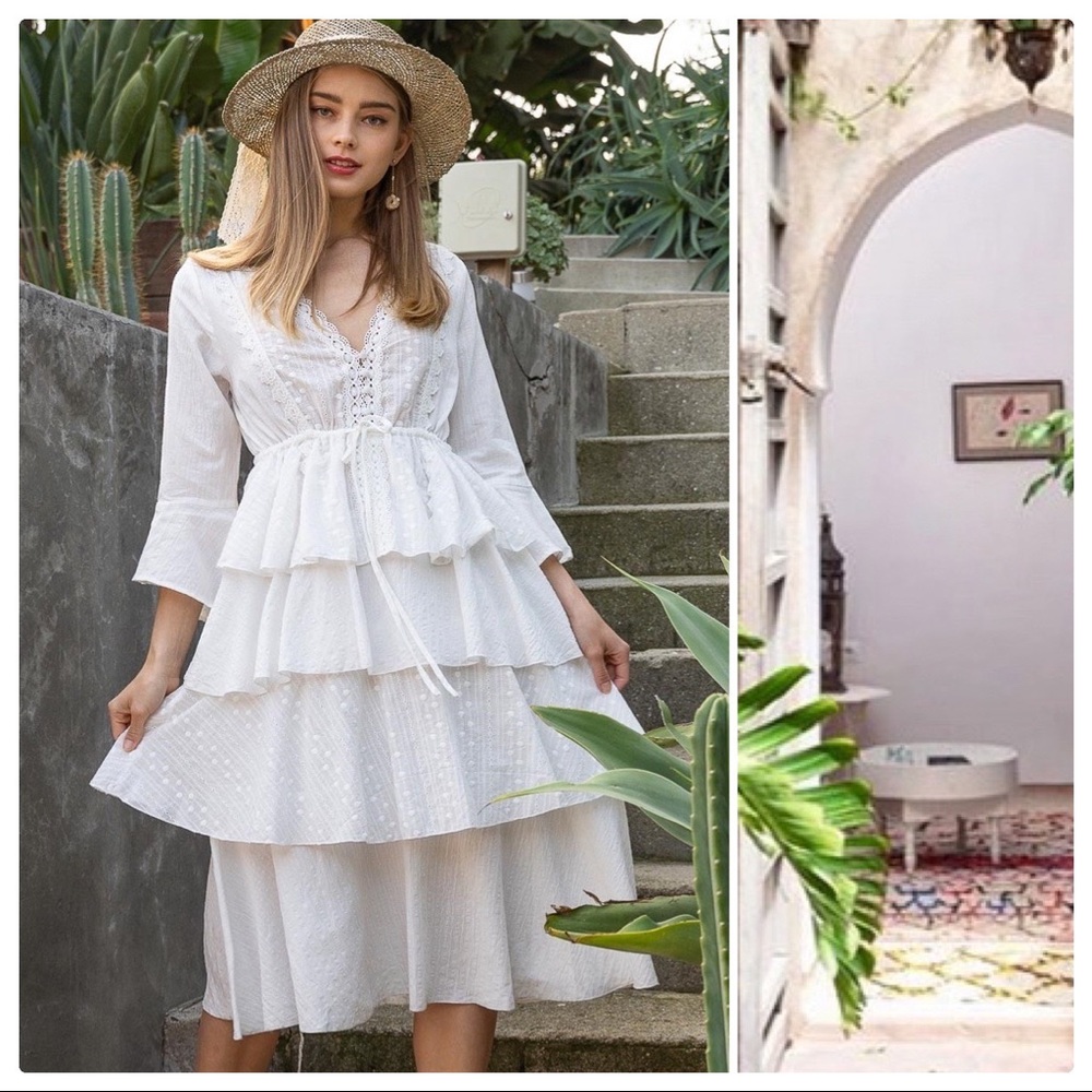 POL Magnolia Blooms Ivory White Tiered Dress - Picture 5 of 11